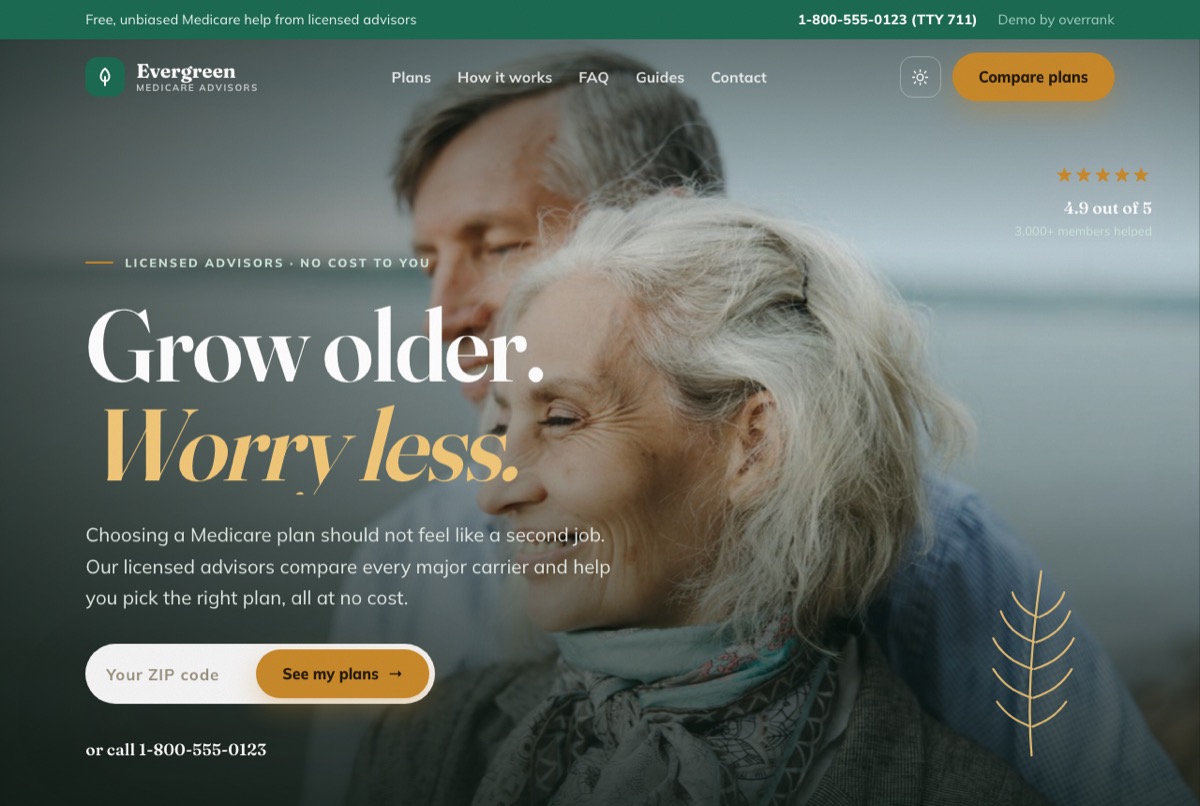 Preview of the Evergreen Medicare example website