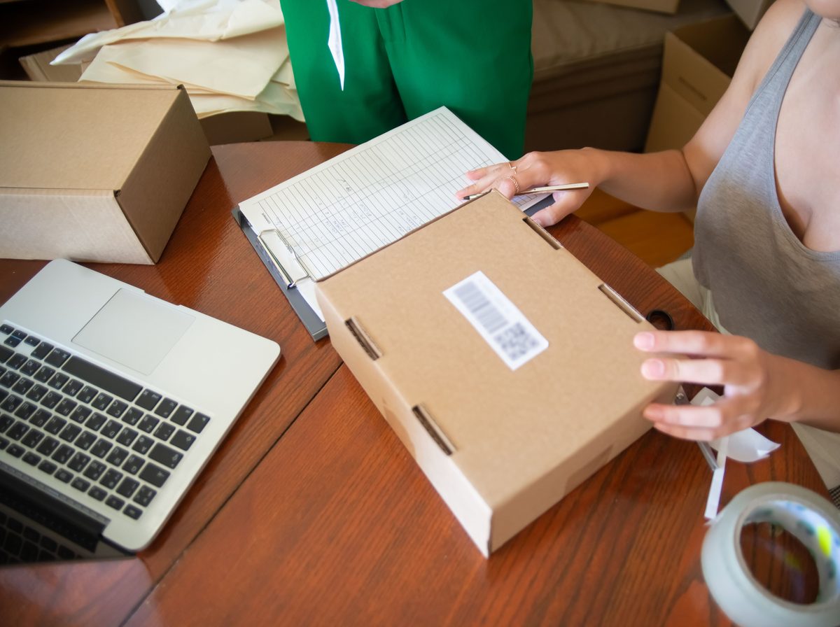Packed orders boxed and ready to ship as sales come in