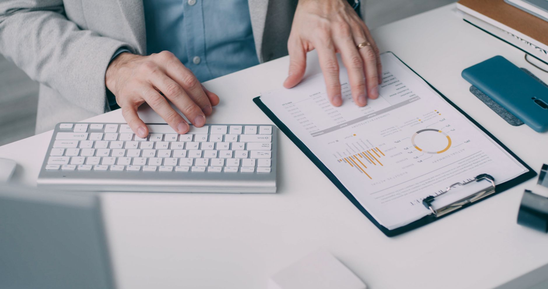 A financial advisor working through a financial report